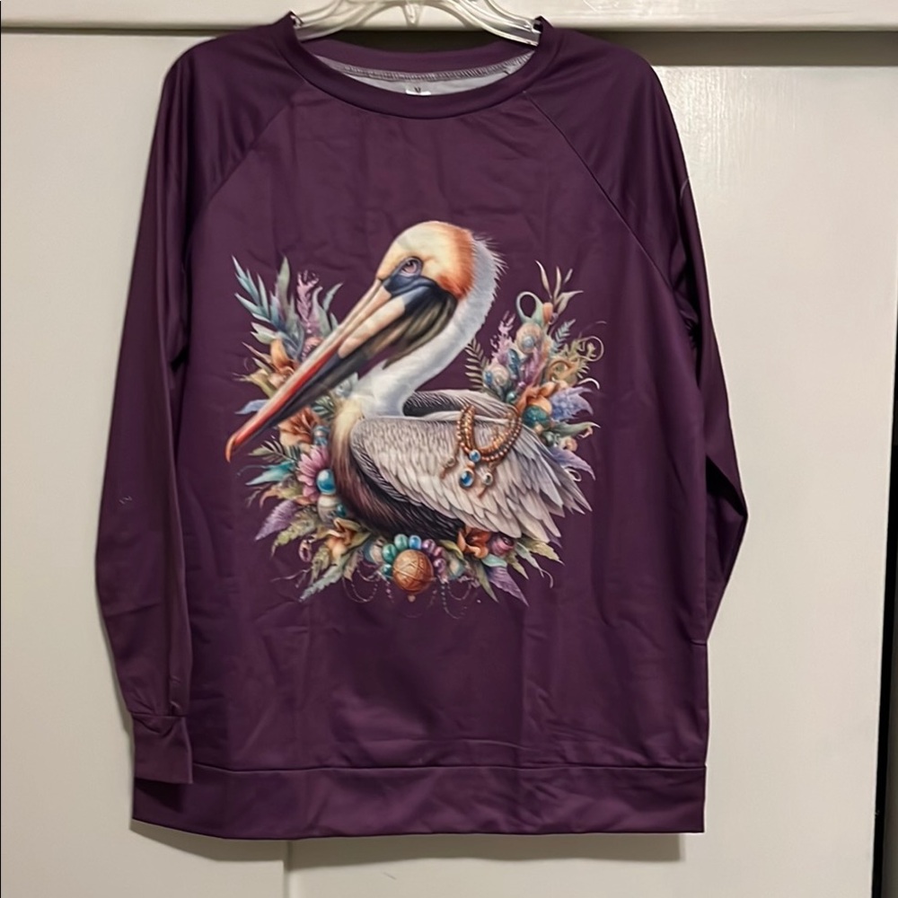 Purple MARDI GRAS LOUISIANA Pelican Graphic T Sweatshirt